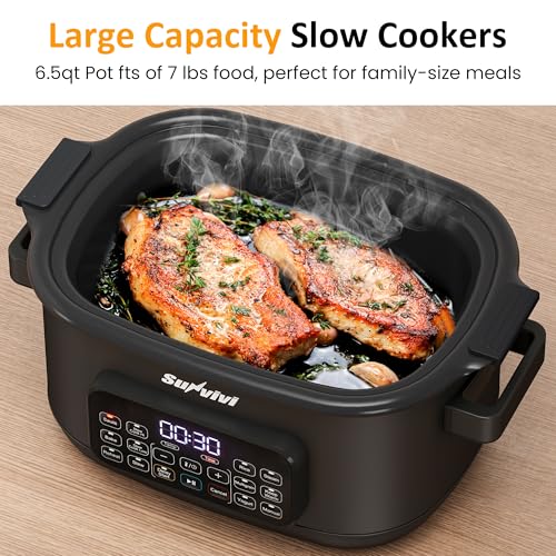Sunvivi 12-in-1 Programmable Slow Cooker 6.5QT Black with Timer & Keep Warm