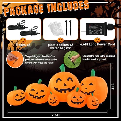 Halloween Inflatable Pumpkin Outdoor Decoration with LED Lights - 7.5ft