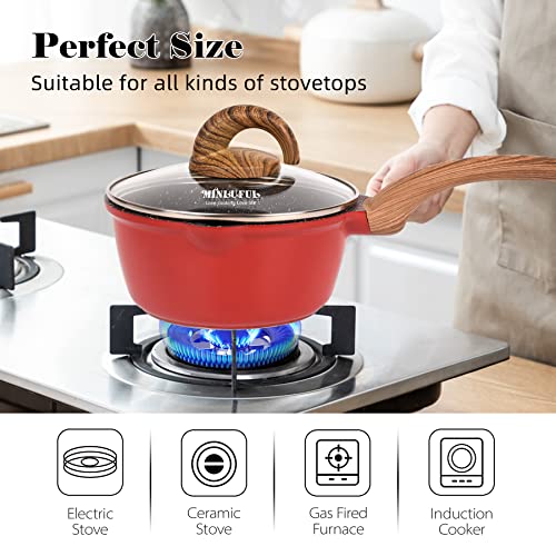 MINLUFUL Nonstick Saucepan with Lid, 1.8 Quart Classic Black Granite Coated Pasta Soup Pot for All Stovetops, 7 Inch Small Sauce Pan for Cooking Sauce Soup and Milk