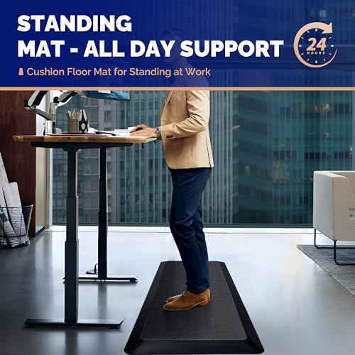 Extra Thick Anti-Fatigue Mat for Standing Desk & Kitchen Floor - Black, 24"L x 17"W x 0.9" Thick