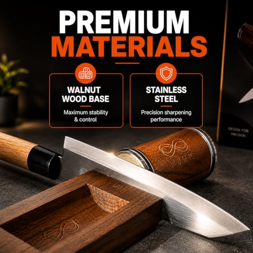 NBHR Walnut Dual Angle Knife Sharpener Kit - 15 & 20 Degrees with Magnetic Guide