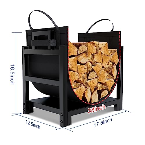 Firewood Rack Log Holder Indoor with Wood Carrier - Powder-Coated Steel, 110lb Capacity, 18x13x17 Inches