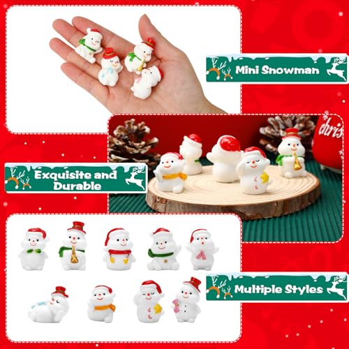 Jansun 45Pcs Xmas Mini Snowman Figurines 9 Styles Resin Miniatures for Tree Cake Decor