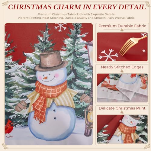 Romanstile Christmas Rectangle Tablecloth 60x102 Inch Red Snowman Design