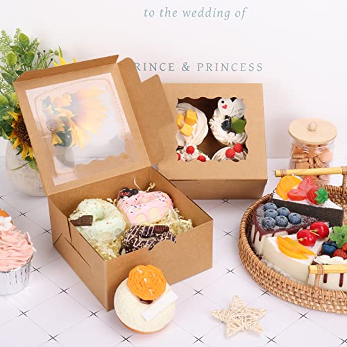 Moretoes 80pcs Brown Bakery Cookie Boxes with Window - 6x6x3 Inches
