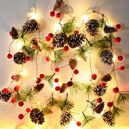 PALONMY 6.56ft Christmas Pine Garland with 20 LED Lights, Remote & Timer