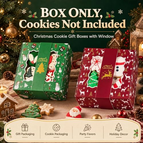 TEMLQPACK 48-Pack 6x6x2.5in Christmas Treat Boxes w/ Printed Sleeve - Multicolored-48
