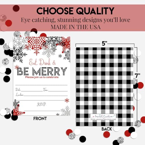 Amanda Creation Christmas Invitations Be Merry 4 Pack with Envelopes 5x7 Snowflake Holiday Party