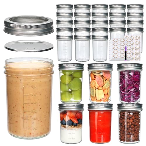 8 oz Mason Jars with Lids - 30 Pack Half Pint Canning Jars, Food Storage