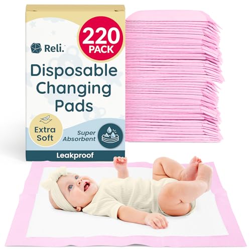 Disposable Baby Changing Pads Pack - Soft Leak-Proof 220 Count, Portable