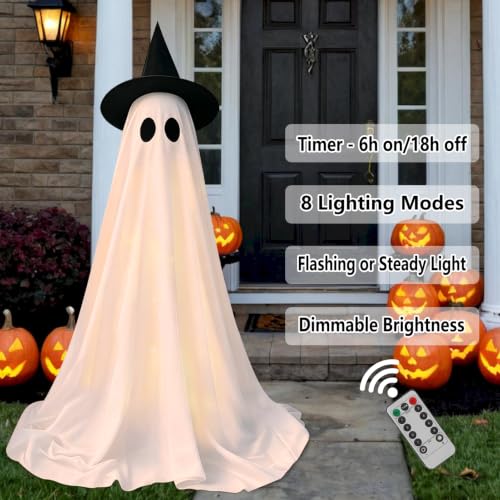 DAZONGE 2-Pack Outdoor Halloween Ghost Decorations with Remote Control - Spooky Ghosts with Lights & Stand