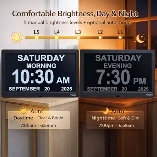 11.5-Inch Digital Dementia Clock with Large Display - Black Variation