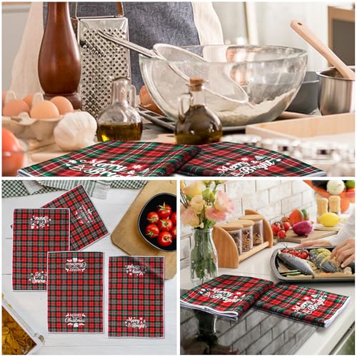 4 Pack Christmas Tartan Hand Towels Plaid Kitchen Dish
