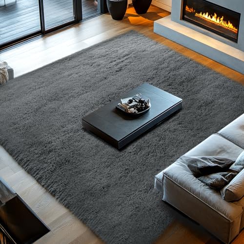 Grey 8' x 10' Fluffy Shag Area Rug for Living Room - Soft Microfiber Plush Carpet
