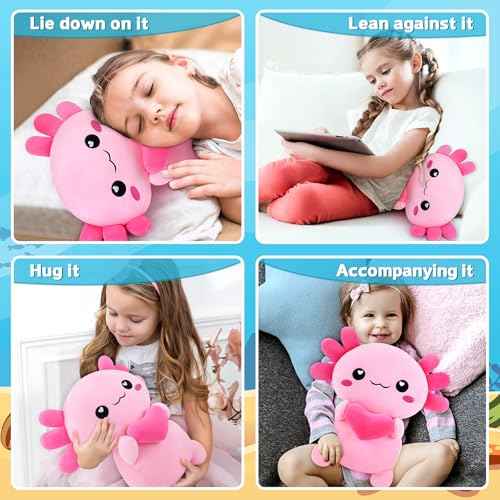 Achwishap Axolotl Plush,Axolotl Stuffed Animal Plush Toys,14¡± Salamander Plushie,Cute Plushies Soft Newt Plushy Kawaii Plushies Huggging Pillow,Cuddly Animal Body Pillow for Birthday(Pink)
