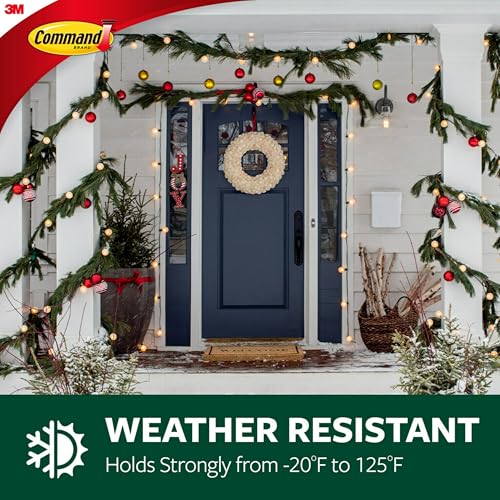 Command Outdoor Rope Light Clips, 12 Hooks and 16 Command Strips, Damage Free Hanging Christmas Decorations with Weather Resistant Strips, Wall Clips for Hanging Outdoor Lights and Cable Management