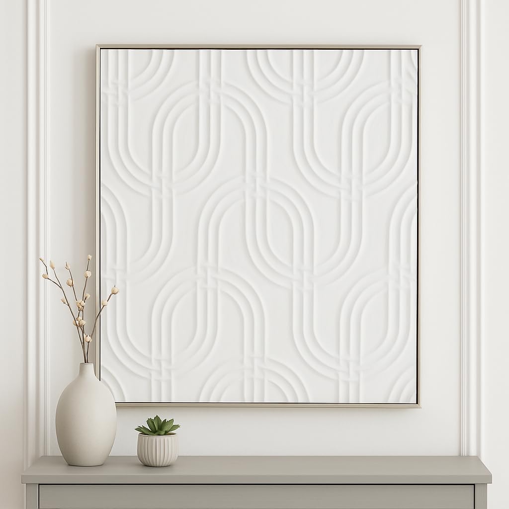 Modern Abstract Canvas Wall Art by [Brand Name] - Textured Geometric Panels for Living Room & Dining Room - 40" White