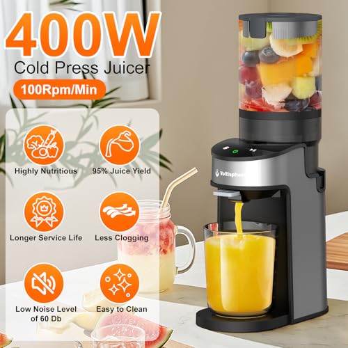 Cold Press Juicer Machine 400W with Wide Feed Chute - Silver Gray