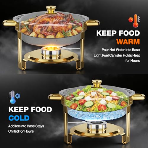 Gold & Silver 5QT Round Stainless Steel Chafing Dish Set for Buffets & Parties - 4 Pack