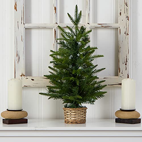 Mini Artificial Christmas Tree with 35 LED Lights in Decorative Basket - 2ft