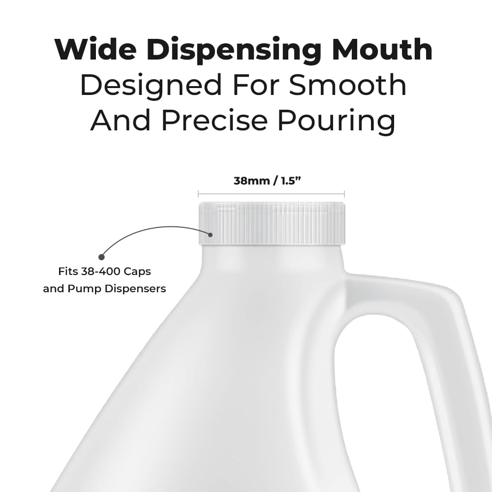 1-Gallon Plastic Jug (4-Pack) Reusable w/Shipping Box, Food-Safe, BPA Free | Heavy-Duty HDPE Containers for Water, Sauces, Soaps, Detergents, Liquids | Screw-On Cap transparent