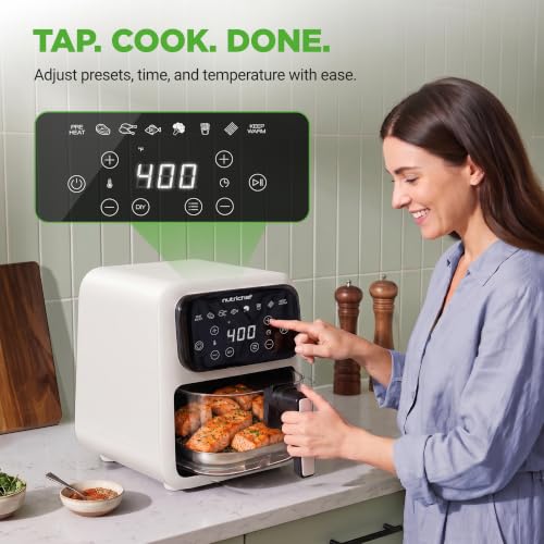 NutriChef 4.2QT Glass Air Fryer with 9 Preset Cooking Modes, Touchscreen, and Cool-Touch Handles