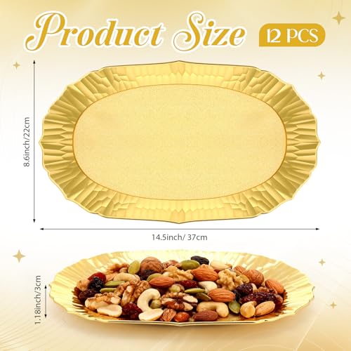 Acellegic Gold Plastic Serving Trays Set of 12 14.5x8.6 Inches Christmas Platters