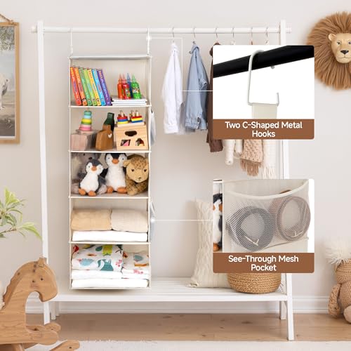 Ivory White 5-Shelf Hanging Closet Organizer for Small Closets - 48"H
