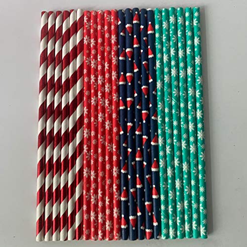 Biodegradable Rainbow Color Christmas Paper Straws - 100 Pack, 7.75 Inches for Party & Events