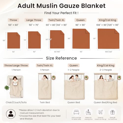 Love's Cabin Orange Twin 6-Layer Cotton Muslin Blanket 60x80 Inches Lightweight Summer Bed Couch Throw
