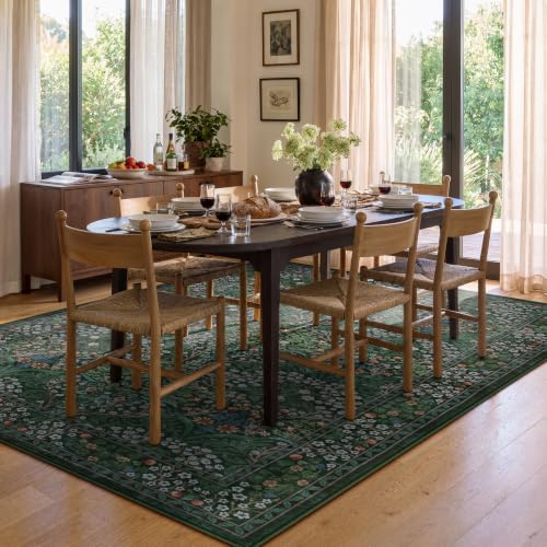 Dark Green Area Rug 8x10 - Washable Faux Wool Floral Pattern for Living Room - Variation of THIS listing