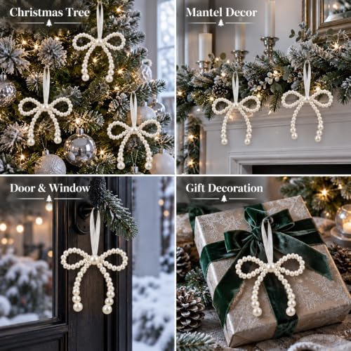 24 Pcs Christmas Pearl Bow Ornaments Set for Tree Wreath Decor