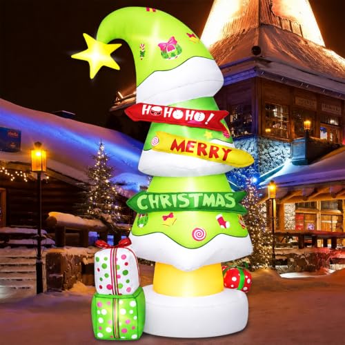 6 FT Christmas Outdoor Inflatable Decorations, Blow Up Tree with LED