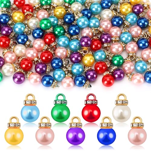 Jansun 90PCS Christmas Mini Balls Ornaments Multicolour Imitation Pearl Pendants Miniature Xmas Tree Hanging Decorations Small Vintage Glitter Balls for Holiday Party Outdoor Indoor DIY Craft Supplies