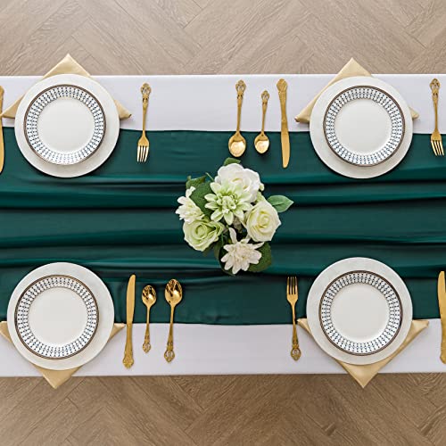 Flohar 6 Pack 9ft Hunter Chiffon Table Runners 14x108 Inch Romantic Wedding Party Decor