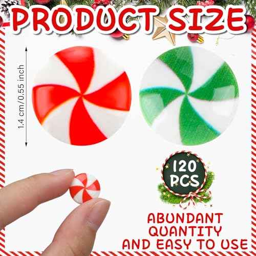 Giegxin 120 Pcs Christmas Candy Cane Mini Fake Candy DIY Craft Supplies Resin Peppermint Ornaments for Christmas DIY Garden Accessories Xmas Phone Case Making Decoration