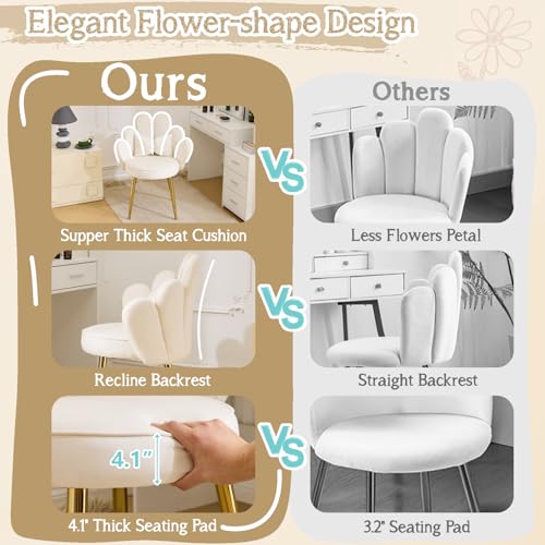 Petal Makeup Vanity Chair with Back - White Velvet & Flower Back Variation