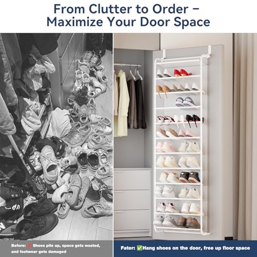 White Over The Door Shoe Organizer 12 Tiers 36-Pair Capacity - Whitmor