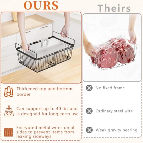 Black Freezer Organizer Bins 4 Pack for 10-20 Cu.Ft Freezers, Leak-Proof Bottom
