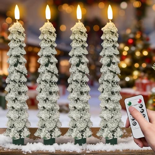 DRomance 5-4 Snowflake Christmas Tree Flameless Taper Candles with Remote Timer Set