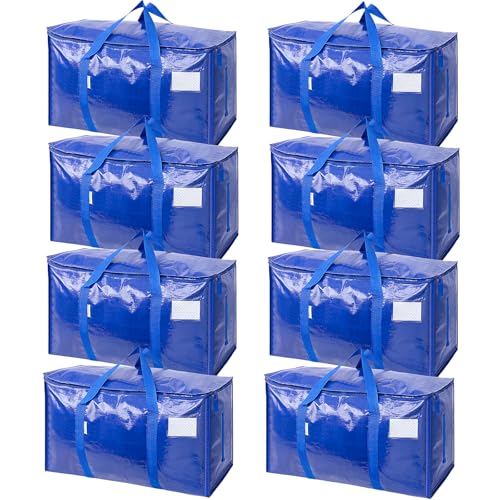 Blue Heavy Duty Moving Storage Bags 8 Pack - Extra Large Waterproof Closet Organizers