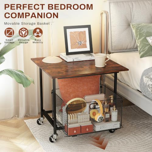 Mini Fridge Stand Cart with Storage Wire Basket - Supports 300 lbs, Mobile & Durable