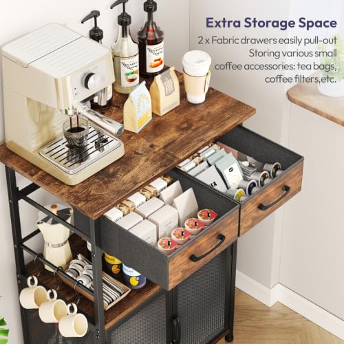Espresso Coffee Bar Cabinet with Drawers & Hooks - SWTYMIKI 20.5x13.8x31.3" Kitchen Storage