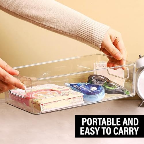 Clear Plastic Storage Bins - Pantry & Kitchen Organizer, 4 Pack 10.8 x 7.9 x 3.4 inches