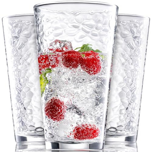 Le'raze Set of 10 Clear Hammered Glass Tumblers 16oz - Heavy Base Drinkware