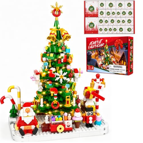 MYDOVA 2026 Christmas Tree Building Blocks Advent Calendar with Warm Light, 1250+ Pieces