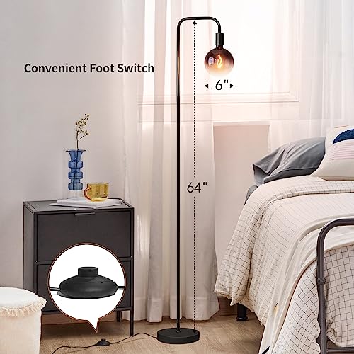 Black 1800K Minimalist Floor Lamp with Globe Bulb - Tall Industrial Living Room Light