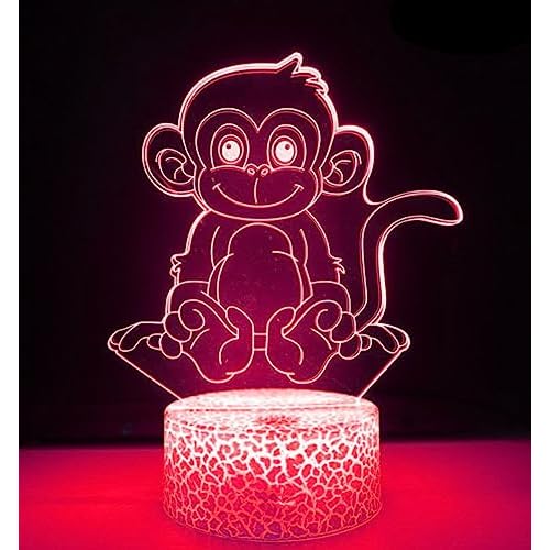 3D Monkey Night Light Lamp Illusion 7 Color Changing Touch Table Desk Decoration Lamps Acrylic Flat ABS Base USB Cable Birthday Gift Toys