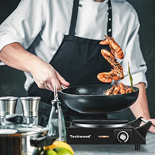 Black Techwood 1500W Portable Electric Hot Plate with Adjustable Temperature