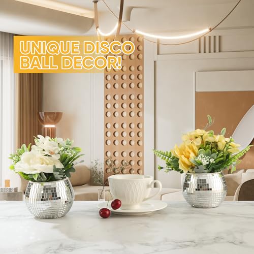 RGBDOT 6 Pack Disco Ball Vases with Silver Mirror Glass 3x4 Inches - Unique Disco Decor & Planters for Weddings & Parties